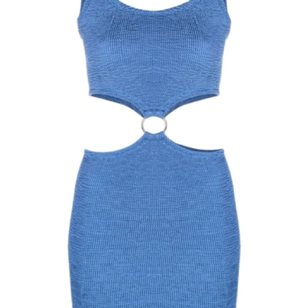 Hunza G Blue Bodycon Dress Scoop Neck Sleeveless